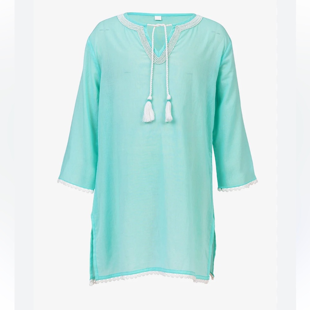 Snapper Rock Blue and White Swim Coverup with V-Neck and Long Sleeves